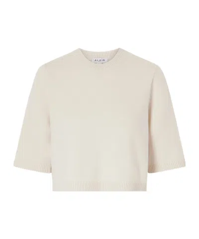 Alaïa Cropped Cashmere-blend Sweater In Neutral