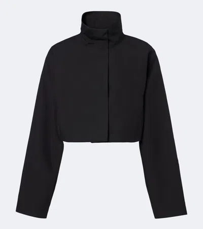 Alaïa Cropped Cotton And Silk Jacket In Blue