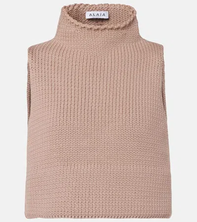Alaïa Cropped Cotton-blend Top In Pink