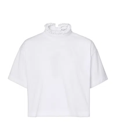 Alaïa Cropped Cotton Jersey Turtleneck Top In White