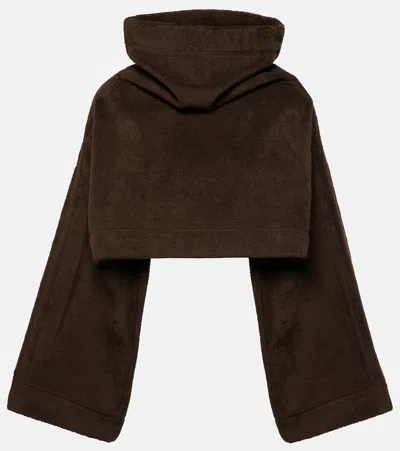 Alaïa Cropped Cotton Terry Hoodie In Brown