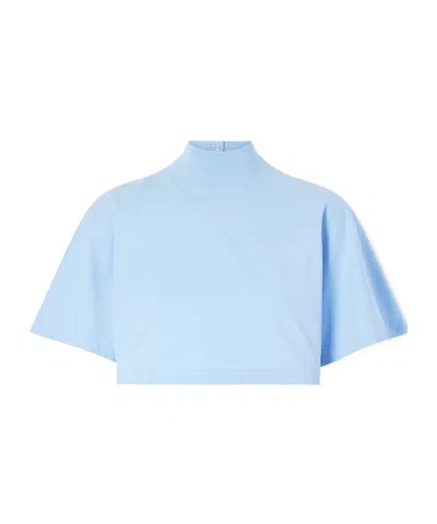 Alaïa Turtleneck Short-sleeve Crop T-shirt In Blue