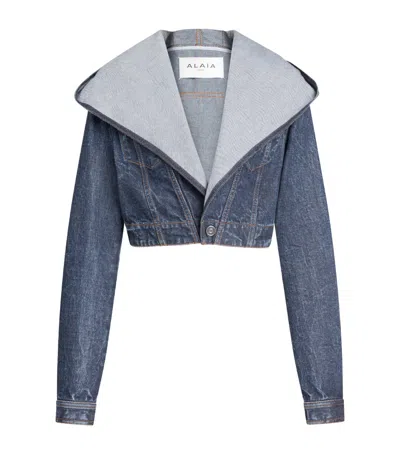Alaïa Cropped Denim Jacket In Blue