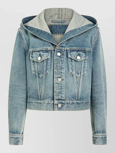 Alaïa Cropped Denim Jacket Hood Adjustable Waist In Blue