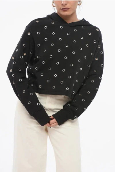 Alaïa Cropped Fit Hoodie With All-over Metal Eyelets