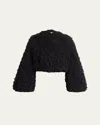 Alaïa Cropped Fringe Wool Bomber Jacket In Ebene