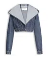 Alaïa Cropped Hooded Denim Jacket In Blue