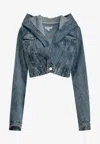 Alaïa Denim Jacket With Hood Jackets And Coats Light Blue In Blue