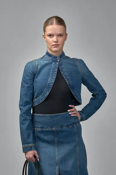 Alaïa Cropped Jacket Denim In Blue