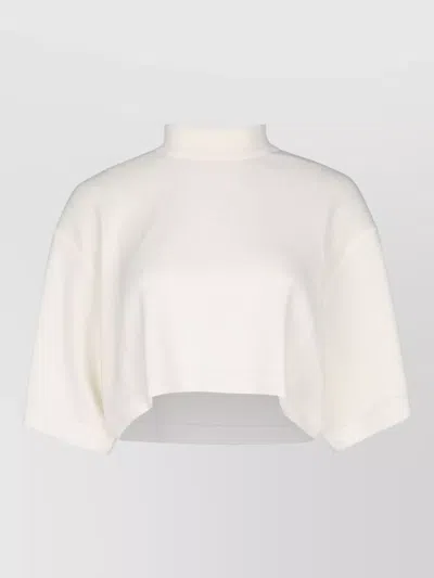 Alaïa Cropped Knit Top Short Sleeves Mock Neck In White