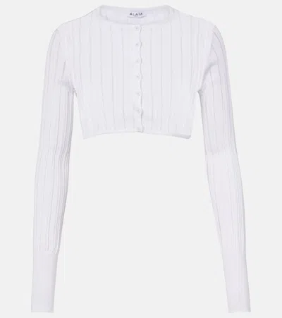 Alaïa Cropped Knitted Cardigan In White