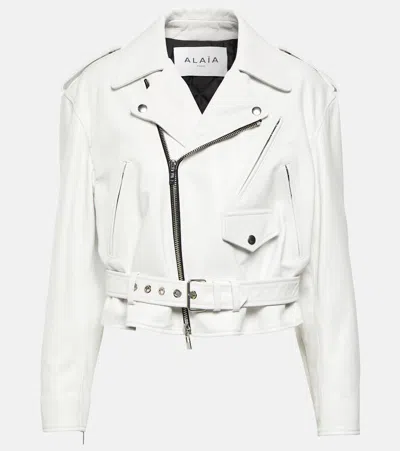 Alaïa Cropped-bikerjacke Aus Leder In White