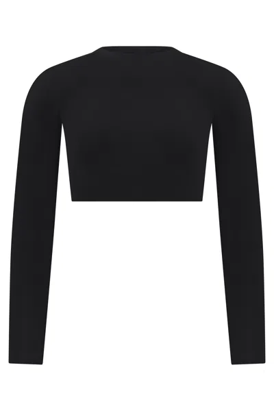 Alaïa Cropped Long-sleeve Blouse In Black
