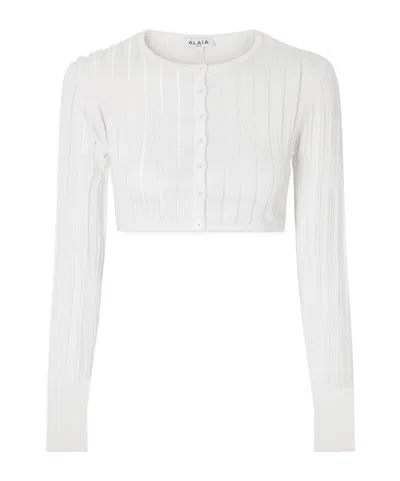 Alaïa Cropped Ribbed-knit Cardigan In White