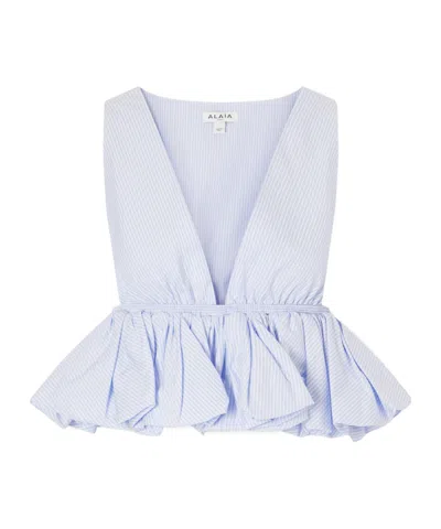 Alaïa Cropped Ruffled Striped Cotton-poplin Blouse In White