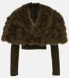 Alaïa Cropped Shearling And Suede Jacket In Green