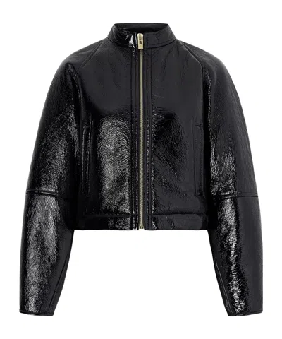 Alaïa Cropped Shearling Bomber Jacket In Black