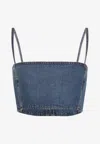 Alaïa Cropped Denim Top With Structured Silhouette In Blue