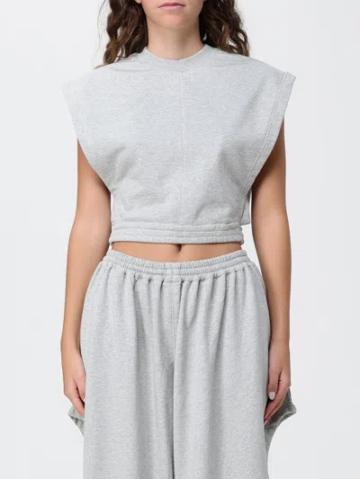 Alaïa Cropped Sporty Cotton Top With Cap Sleeves In Blue