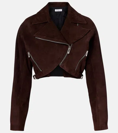 Alaïa Cropped Suede Biker Jacket In Brown