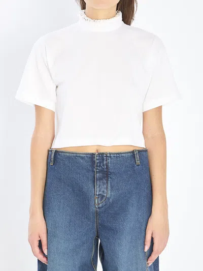 Alaïa Alaia Cropped T-shirt In Cotton Jersey In Blue