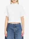 Alaïa Cropped Ruffled Cotton-jersey Turtleneck T-shirt In White