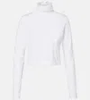 Alaïa Cropped Turtleneck Cotton Jersey Top In White