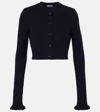 Alaïa Cropped Wool And Silk-blend Cardigan In Blue
