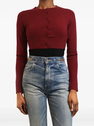 Pre-owned Alaïa Cropped Wool Cardigan In Red