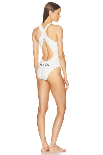 Alaïa Cross Back One Piece Swimsuit In Blanc