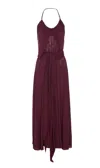 Alaïa Long Burgundy Draped Jersey Dress In Burgundy