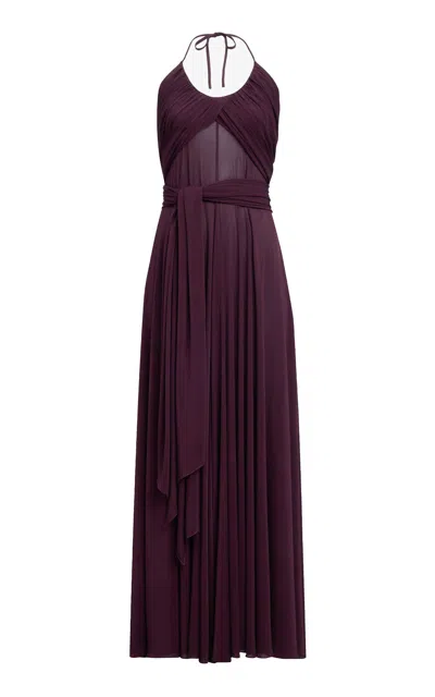 ALAÏA CROSS JERSEY MAXI HALTER DRESS