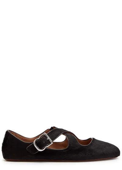 Alaïa Cross-over Calf-hair Ballet Flats In Brown