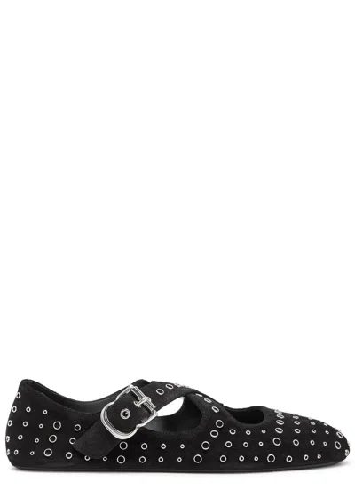 Alaïa Cross-over Suede Flats In Black