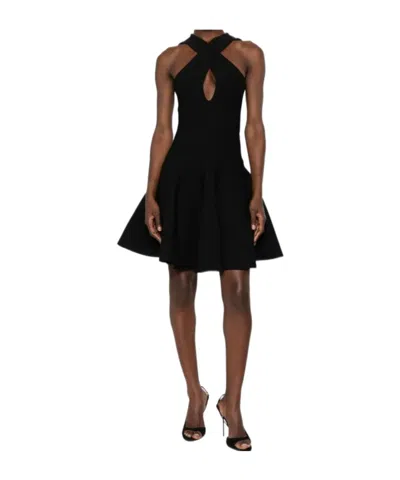 Alaïa Cross-neck Flared Mini Dress In Black