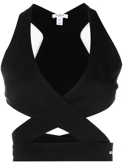 Alaïa Crossover Sleeveless Crop Top From Alaia  In Black
