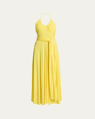 Alaïa Crossover Wrap Jersey Halter Maxi Dress In Yellow
