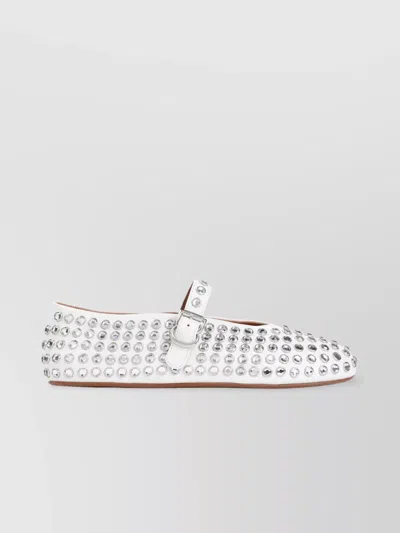 Alaïa Crystal Embellished Leather Ballerinas In White