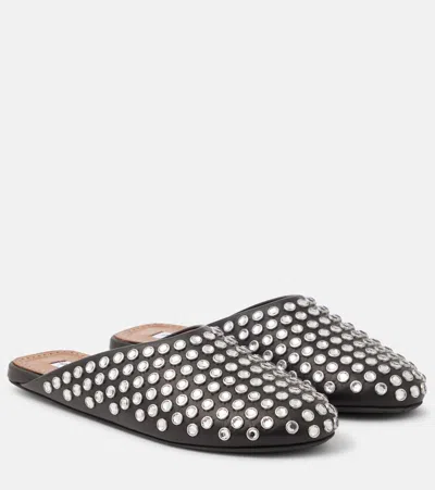 Alaïa Women Black Nappa Leather Rhinestone Flat Mules