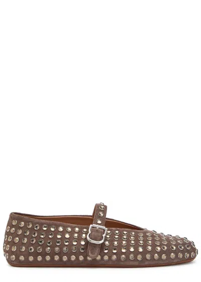 Alaïa Crystal-embellished Suede Ballet Flats In Brown