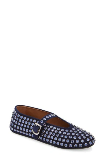 Alaïa Crystal Mary Jane Ballet Flat In Bleu Fonce