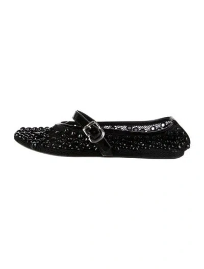 Pre-owned Alaïa Crystal Mary Jane Flats In Black