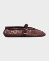 Alaïa Patent Leather-trimmed Mesh Ballet Flats In Burgundy