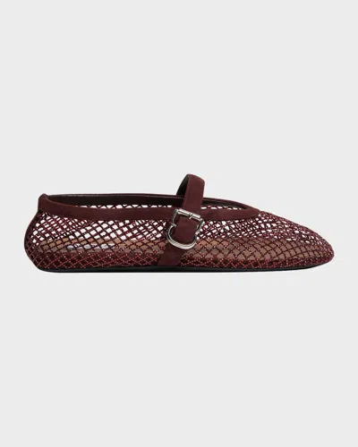 Alaïa Patent Leather-trimmed Mesh Ballet Flats In Brown