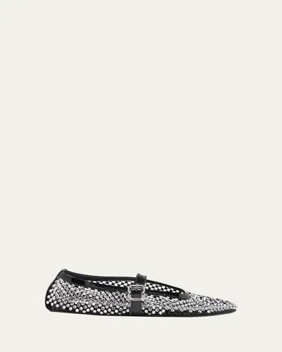 Alaïa Crystal Net Mary Jane Ballerina Flats In Black
