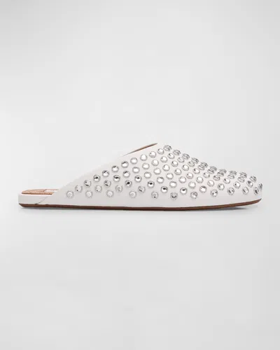Alaïa White Strass Lambskin Mules In 020 - Blanc Casse