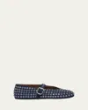 Alaïa Crystal Stud Mary Jane Ballerina Flats In Bleu Fonce
