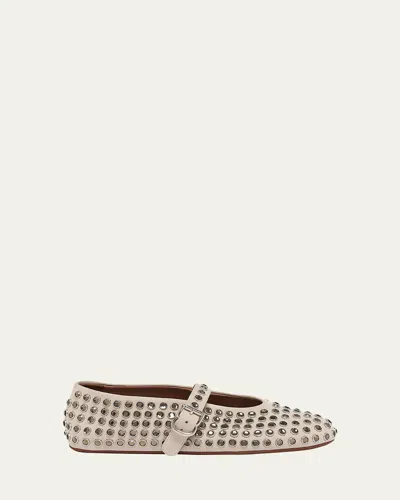 ALAÏA CRYSTAL STUD MARY JANE BALLERINA FLATS