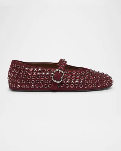 Alaïa Womens Wine Riveted-strass Leather Ballet Flats Eur 37.5 / 4.5 Uk In Red