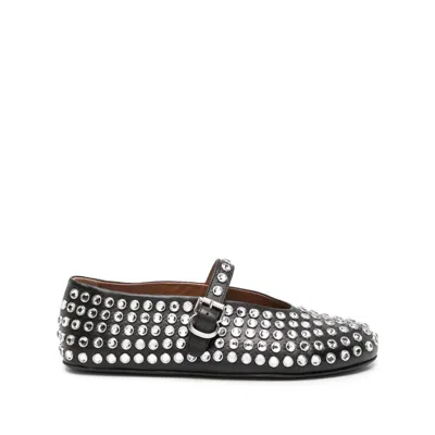 Alaïa Crystal-embelished Leather Ballerina Shoes In Black
